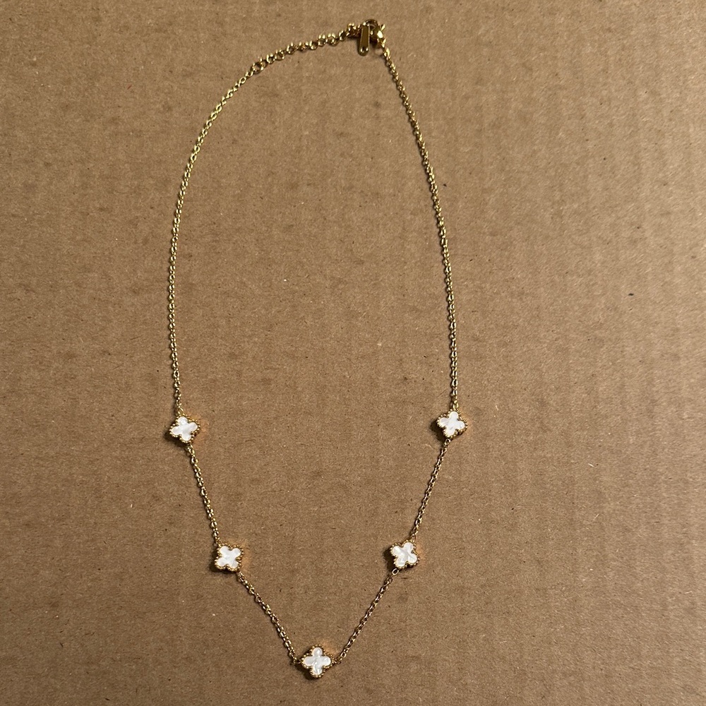 Gold and White Clover Necklace